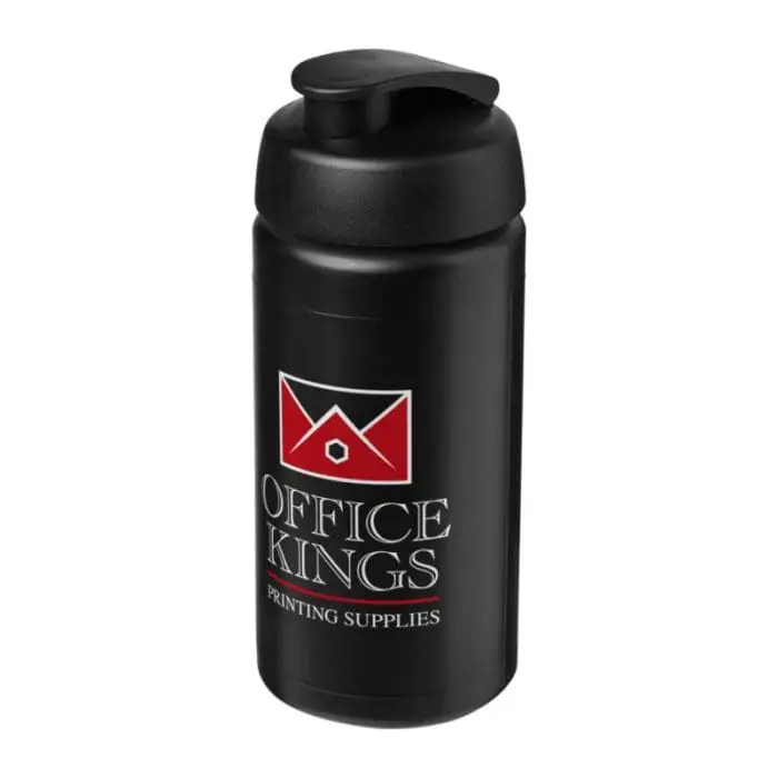 Branded Baseline Plus Grip Flip Lid Bottle 500ml in black with black lid and printed logo