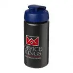 Branded Baseline Plus Grip Flip Lid Bottle 500ml in black with blue lid and printed logo