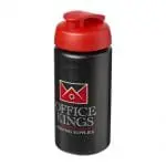 Branded Baseline Plus Grip Flip Lid Bottle 500ml in black with red lid and printed logo