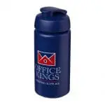 Branded Baseline Plus Grip Flip Lid Bottle 500ml in blue with blue lid and printed logo