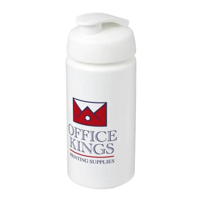 Printed Baseline Plus Grip Flip Lid Bottle 500ml in white with white lid and printed logo