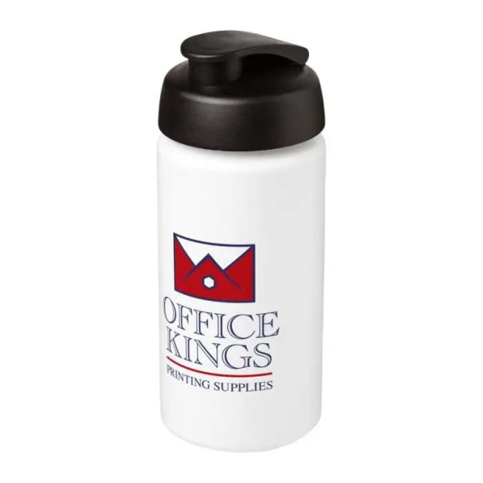 Personalised Baseline Plus Grip Flip Lid Bottle 500ml in white with black lid and printed logo