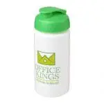 Branded Baseline Plus Grip Flip Lid Bottle 500ml in white with green lid and printed logo