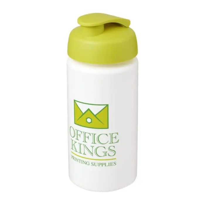 Branded Baseline Plus Grip Flip Lid Bottle 500ml in white with light green lid and printed logo