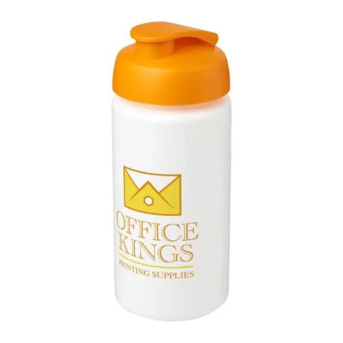 Promotional Baseline Plus Grip Flip Lid Bottle 500ml in white with orange lid and printed logo