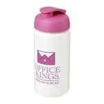 Printed Baseline Plus Grip Flip Lid Bottle 500ml in white with pink lid and printed logo