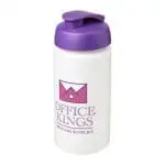 Promotional Baseline Plus Grip Flip Lid Bottle 500ml in white with purple lid and printed logo