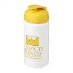 Promotional Baseline Plus Grip Flip Lid Bottle 500ml in white with yellow lid and printed logo