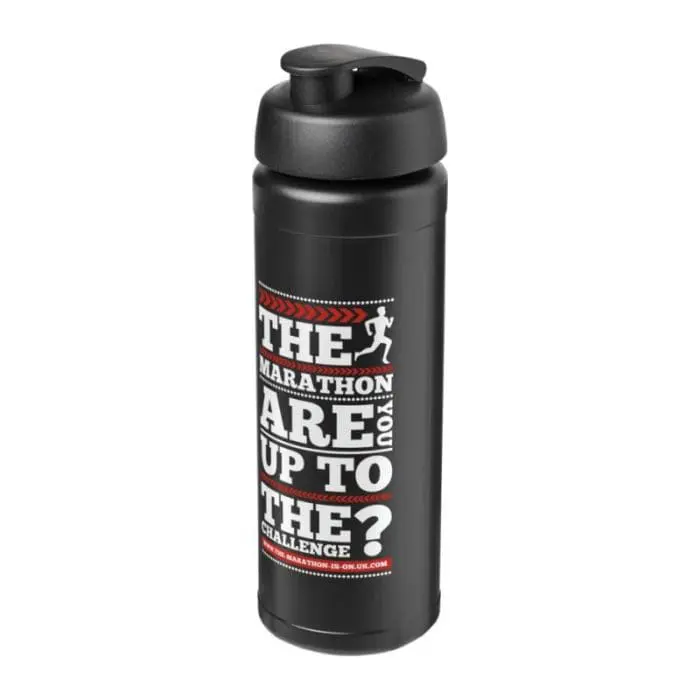 Customised Baseline Plus Grip Flip Lid Bottle 750ml in black with black lid and printed logo