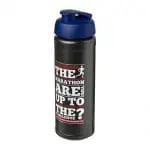 Branded Baseline Plus Grip Flip Lid Bottle 750ml in black with blue lid and printed logo