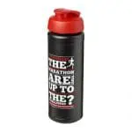 Branded Baseline Plus Grip Flip Lid Bottle 750ml in black with red lid and printed logo