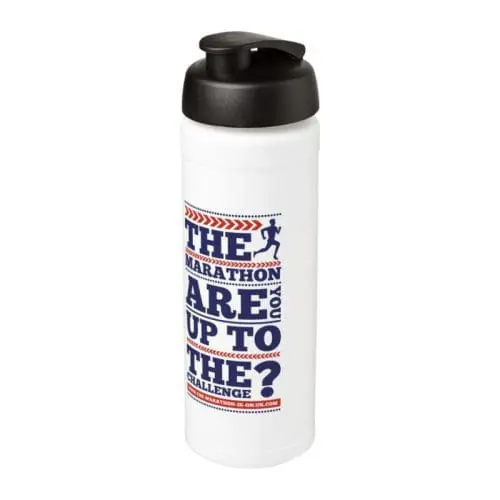 Branded Baseline Plus Grip Flip Lid Bottle 750ml in white with black lid and printed logo