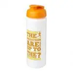 Promotional Baseline Plus Grip Flip Lid Bottle 750ml in white with orange lid and printed logo