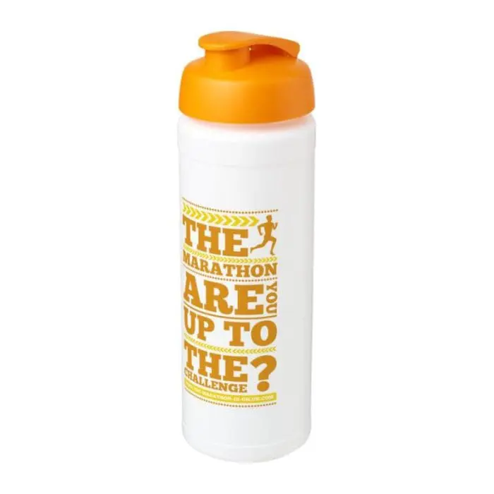 Promotional Baseline Plus Grip Flip Lid Bottle 750ml in white with orange lid and printed logo