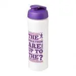 Printed Baseline Plus Grip Flip Lid Bottle 750ml in white with purple lid and printed logo