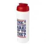 Printed Baseline Plus Grip Flip Lid Bottle 750ml in white with red lid and printed logo