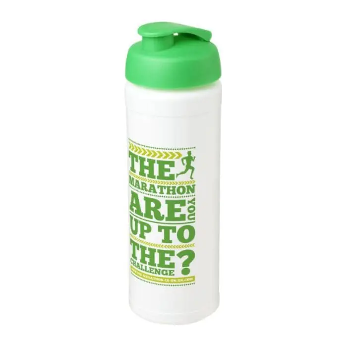 Promotional Baseline Plus Grip Flip Lid Bottle 750ml in white with green lid and printed logo