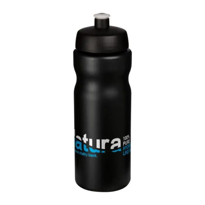 Customised Baseline Plus Grip Push/Pull Bottle 650ml in black with black lid and printed logo