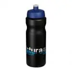 Branded Baseline Plus Grip Push/Pull Bottle 650ml in black with blue lid and printed logo