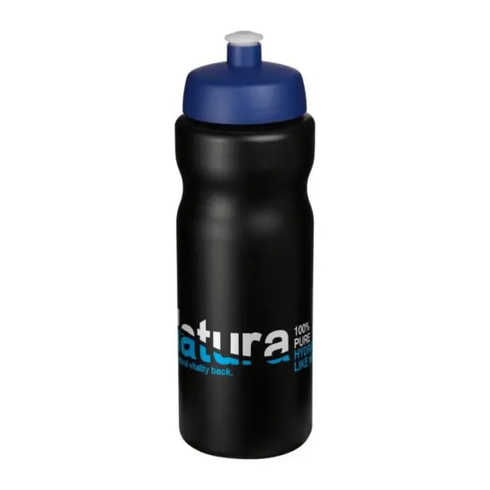 Branded Baseline Plus Grip Push/Pull Bottle 650ml in black with blue lid and printed logo