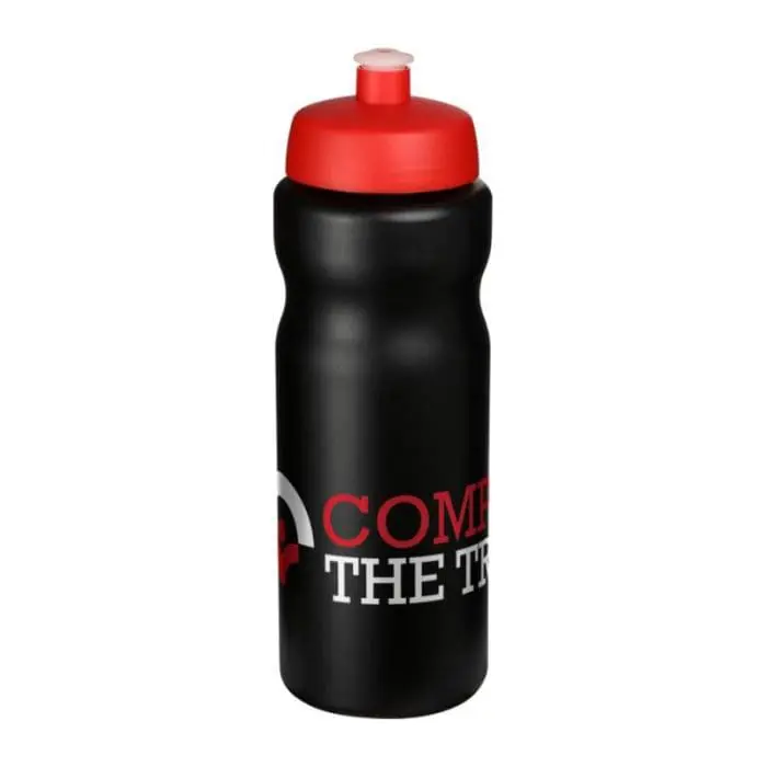 Branded Baseline Plus Grip Push/Pull Bottle 650ml in black with red lid and printed logo