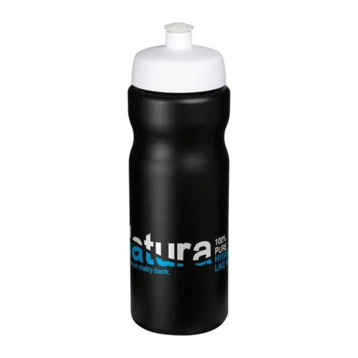 Branded Baseline Plus Grip Push/Pull Bottle 650ml in black with white lid and printed logo