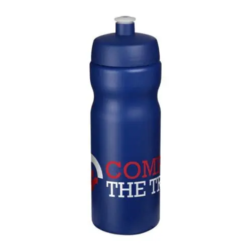 Personalised Baseline Plus Grip Push/Pull Bottle 650ml in blue with blue lid and printed logo