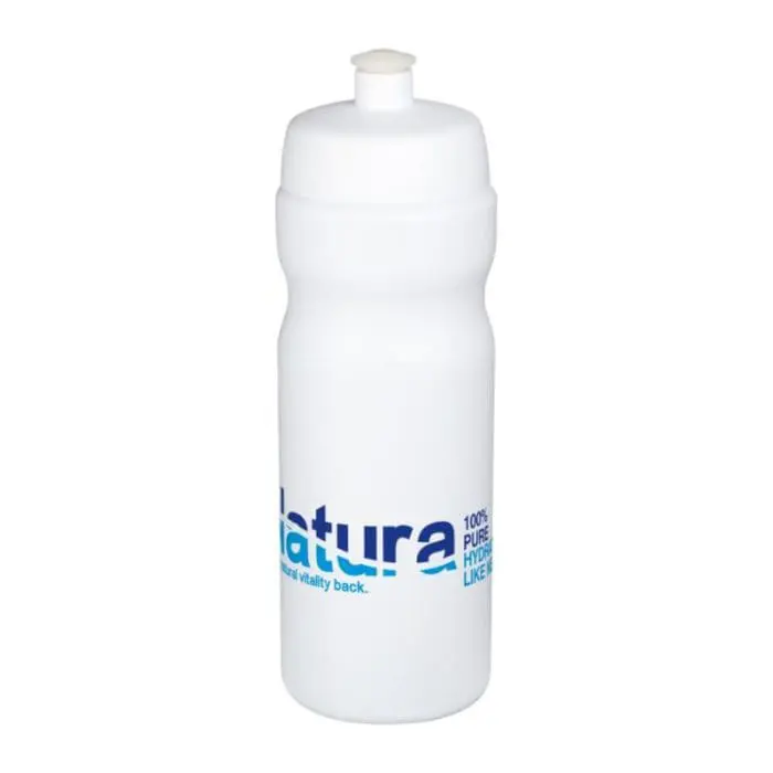 Printed Baseline Plus Grip Push/Pull Bottle 650ml in white with white lid and printed logo