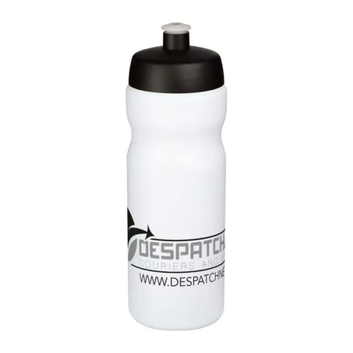 Promotional Baseline Plus Grip Push/Pull Bottle 650ml in white with black lid and printed logo