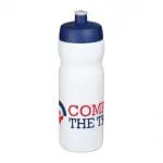 Promotional Baseline Plus Grip Push/Pull Bottle 650ml in white with blue lid and printed logo