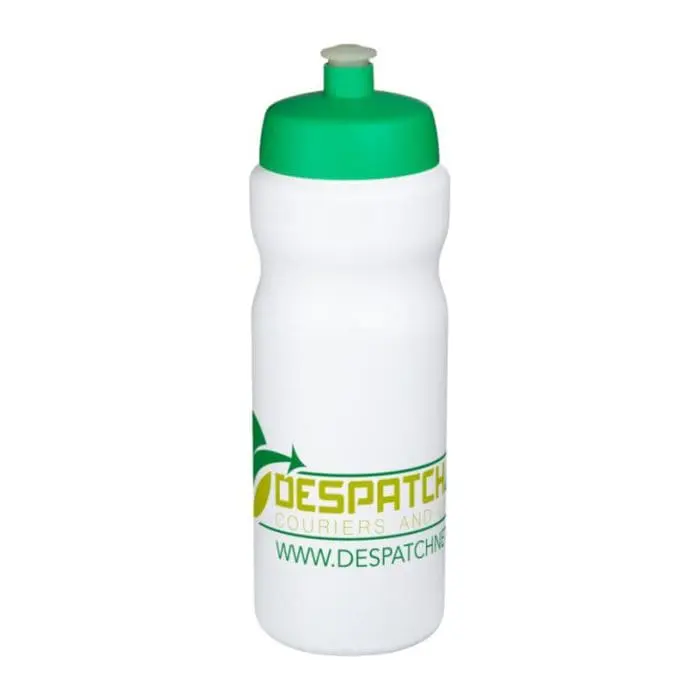 Promotional Baseline Plus Grip Push/Pull Bottle 650ml in white with green lid and printed logo