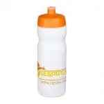 Promotional Baseline Plus Grip Push/Pull Bottle 650ml in white with orange lid and printed logo