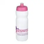 Printed Baseline Plus Grip Push/Pull Bottle 650ml in white with pink lid and printed logo