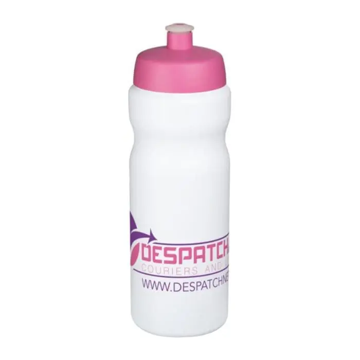 Printed Baseline Plus Grip Push/Pull Bottle 650ml in white with pink lid and printed logo