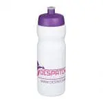 Printed Baseline Plus Grip Push/Pull Bottle 650ml in white with purple lid and printed logo