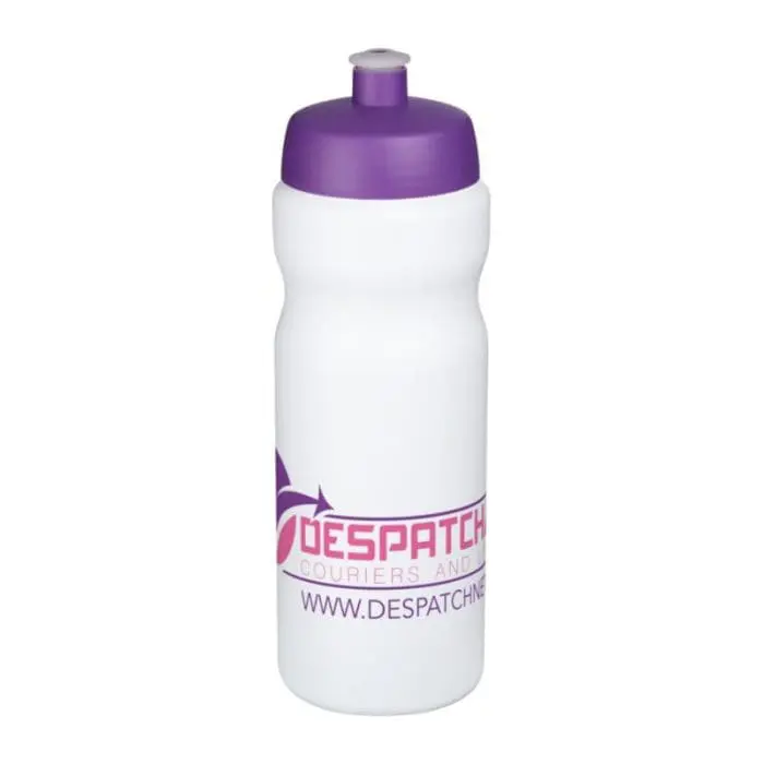 Printed Baseline Plus Grip Push/Pull Bottle 650ml in white with purple lid and printed logo