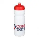 Printed Baseline Plus Grip Push/Pull Bottle 650ml in white with red lid and printed logo