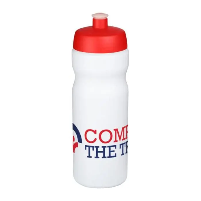 Printed Baseline Plus Grip Push/Pull Bottle 650ml in white with red lid and printed logo