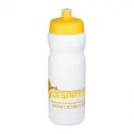 Printed Baseline Plus Grip Push/Pull Bottle 650ml in white with yellow lid and printed logo