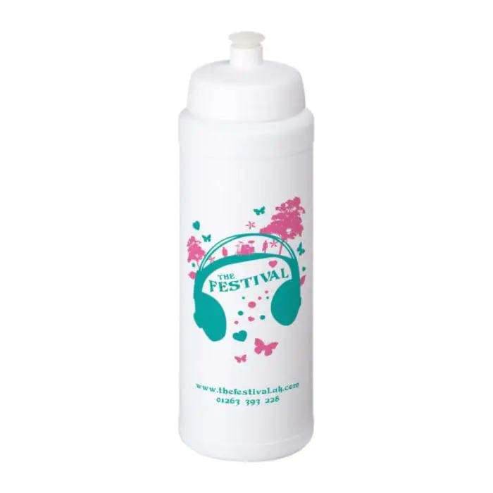 Printed Baseline Plus Grip Push/Pull Bottle 750ml in white with white lid and printed logo