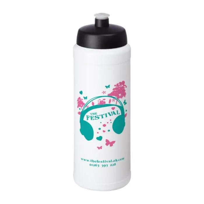 Promotional Baseline Plus Grip Push/Pull Bottle 750ml in white with black lid and printed logo