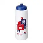 Promotional Baseline Plus Grip Push/Pull Bottle 750ml in white with blue lid and printed logo