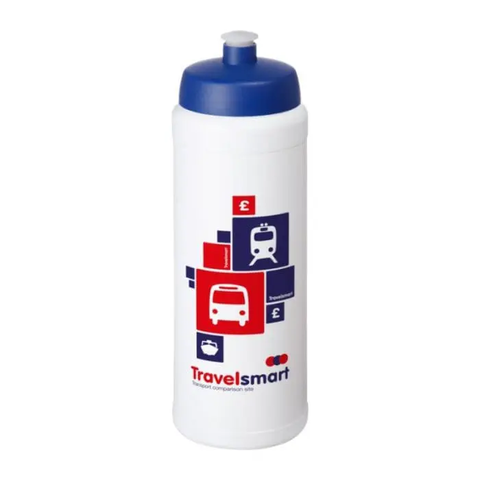 Promotional Baseline Plus Grip Push/Pull Bottle 750ml in white with blue lid and printed logo