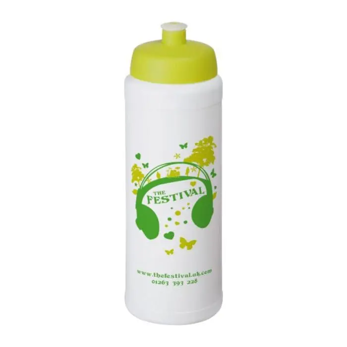 Printed Baseline Plus Grip Push/Pull Bottle 750ml in white with light green lid and printed logo