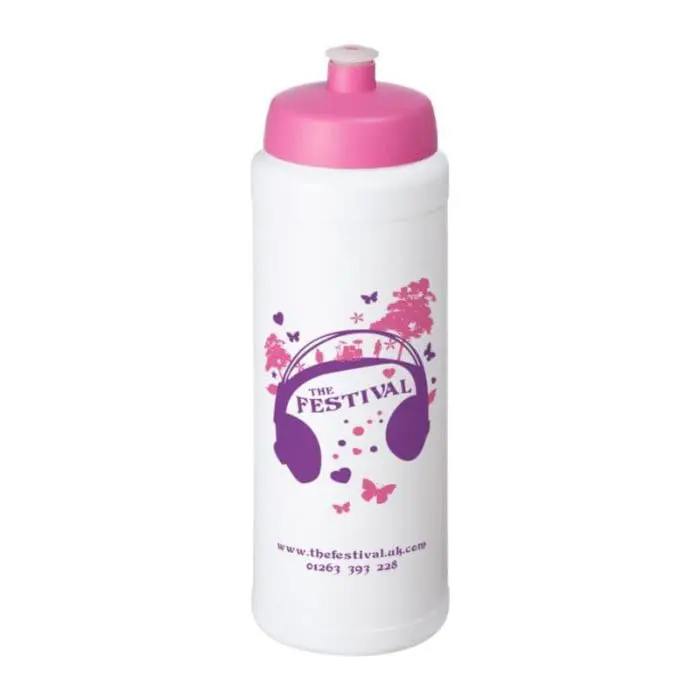 Printed Baseline Plus Grip Push/Pull Bottle 750ml in white with pink lid and printed logo