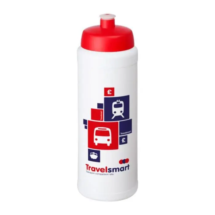 Printed Baseline Plus Grip Push/Pull Bottle 750ml in white with red lid and printed logo