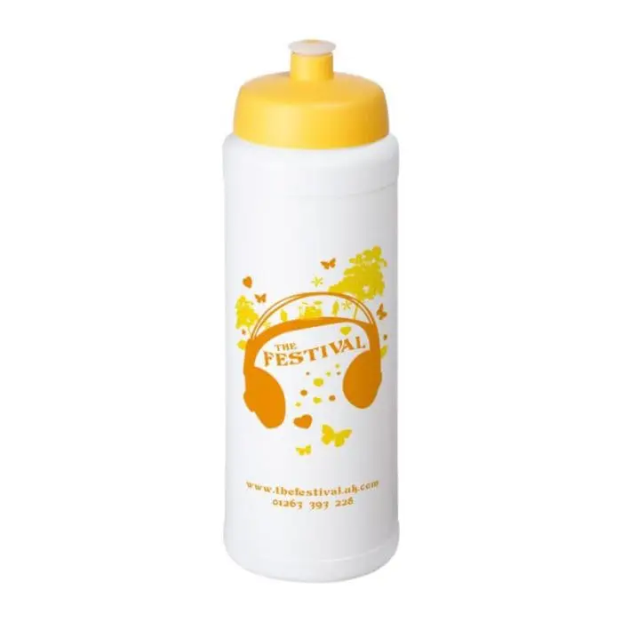 Printed Baseline Plus Grip Push/Pull Bottle 750ml in white with yellow lid and printed logo