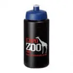 Customised Baseline Plus Grip Push/Pull Lid Bottle 500ml in black with blue lid and printed logo