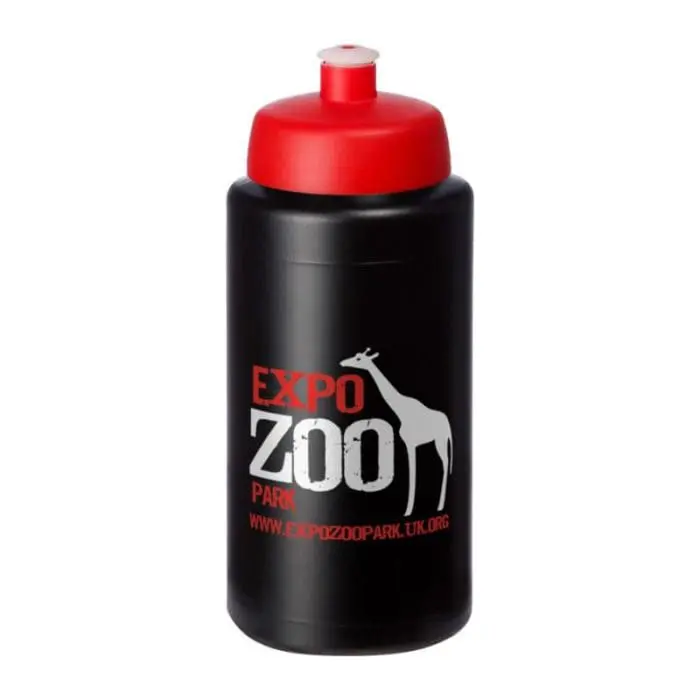 Customised Baseline Plus Grip Push/Pull Lid Bottle 500ml in black with red lid and printed logo