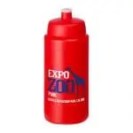 Branded Baseline Plus Grip Push/Pull Lid Bottle 500ml in red with red lid and printed logo